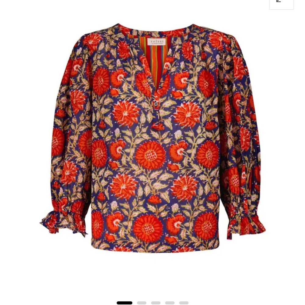 Velvet by Graham and Spencer Millie Floral Cotton Top in Red